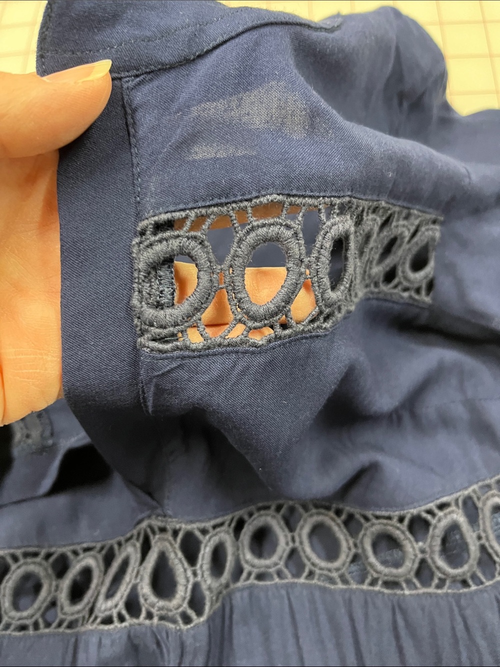 LASCANA for VENUS Resort Beach Summer Dark Navy Lace-Inset Tiered Mini Dress s - Picture 9 of 16